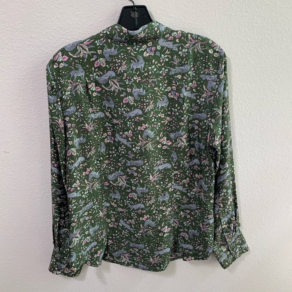 SOLD J.CREW COLLECTION Silk Shirt Jungle Cat Print - Picture 6 of 9